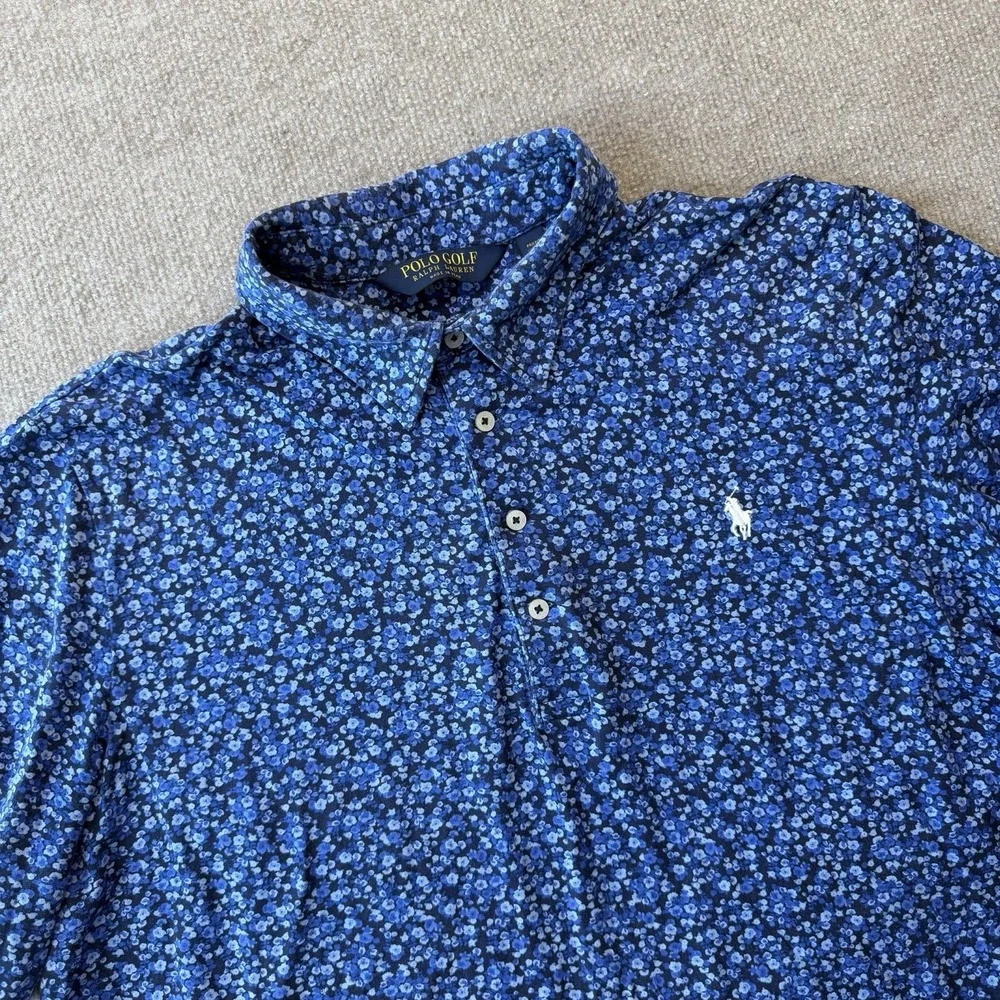 Polo Ralph Lauren Men's Size XL Blue Floral Polo Golf Shirt Classic Fit Cotton